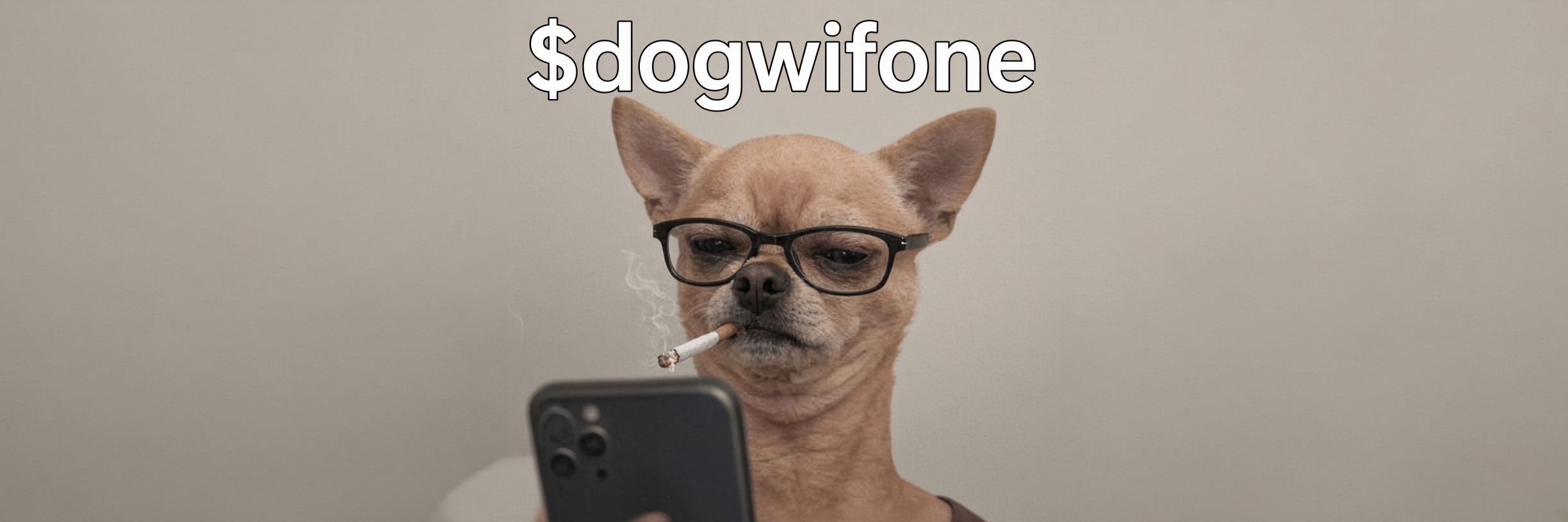 a chihuahua wif glasses, a cigarette, and a fone
